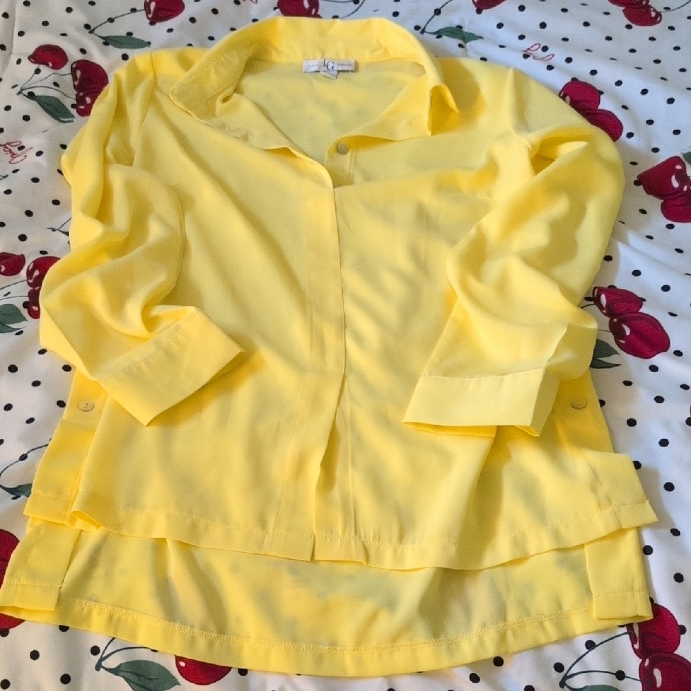 LG Yellow Button Down Shirt Casual Top